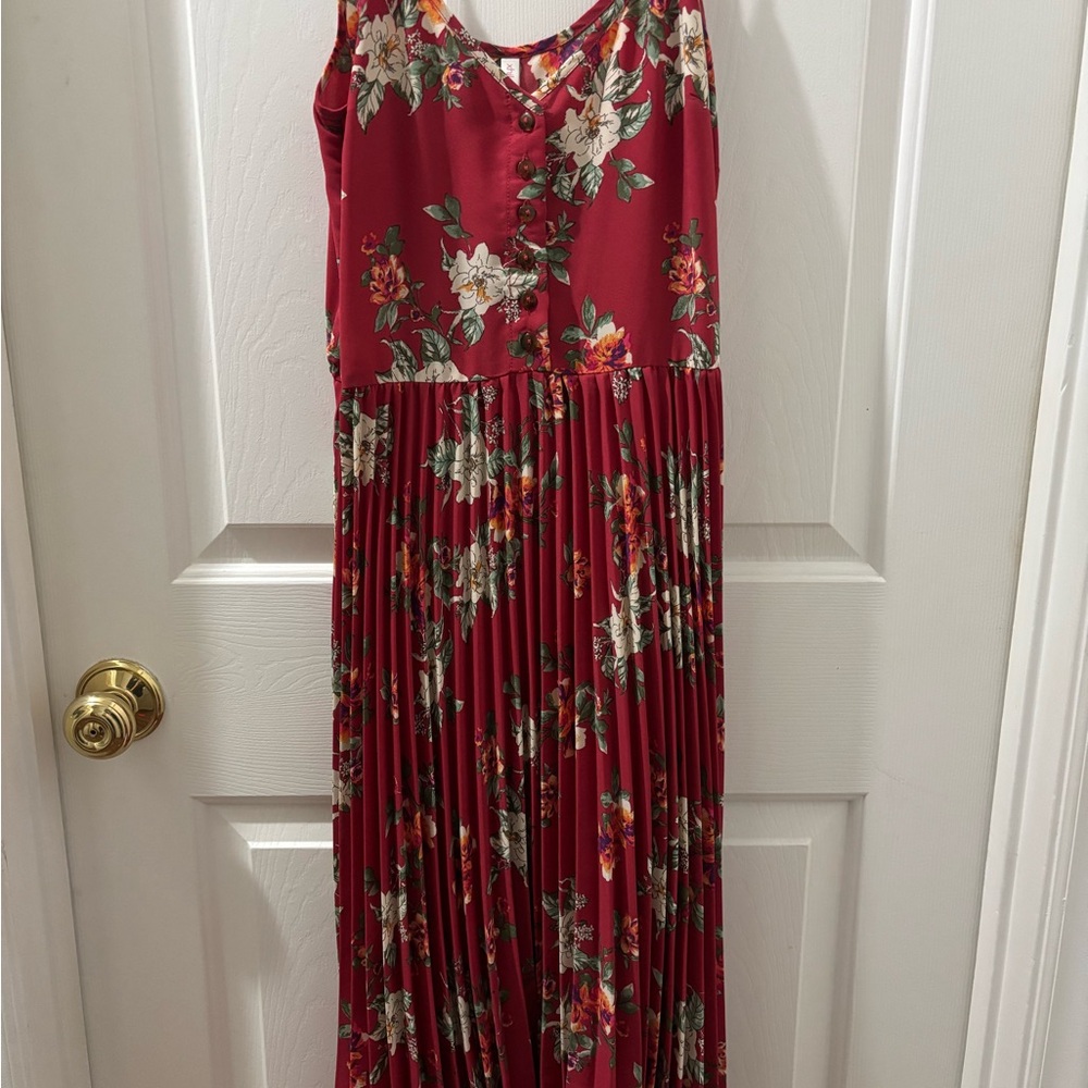 Xhilaration Floral Pleated Midi Dress - Red